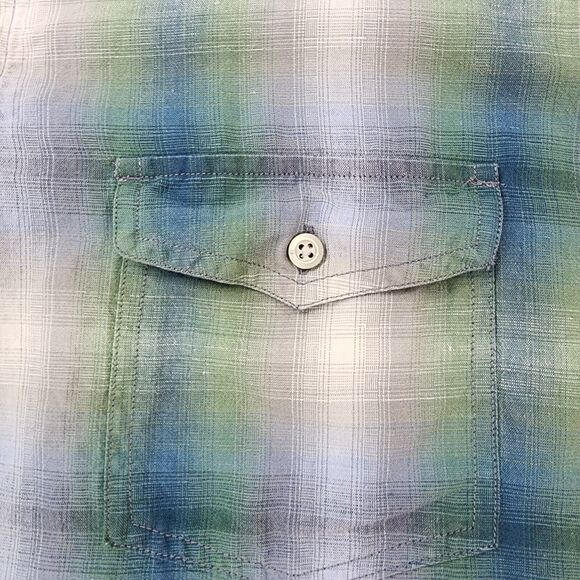 Banana Republic Shirt Mens XL Plaid Linen Blend Long Sleeve Button Up Coastal - Picture 12 of 16